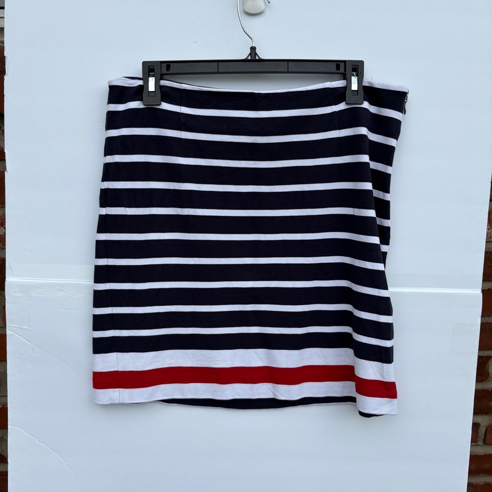 Banana Republic Navy Blue White Striped Mini Skirt Red Accent Side Zip Size 12